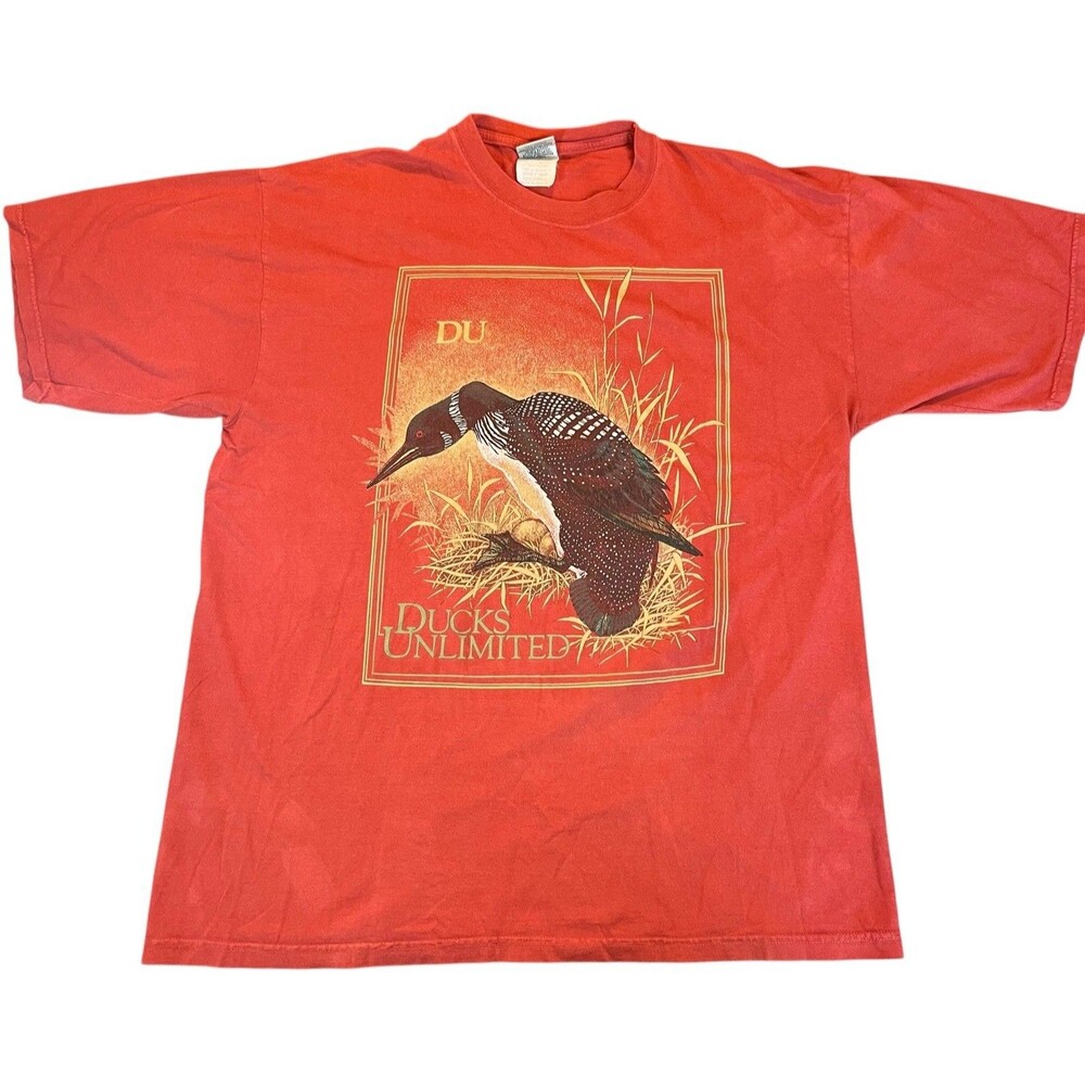 Ducks Unlimited T Shirt Mens XL Red Loon Bird Hunting Graphic Vintage